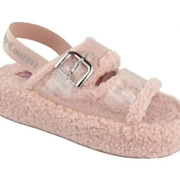 Juicy Couture Pink Blush Plush Faux fur Slide Sandals - Picture 2 of 8